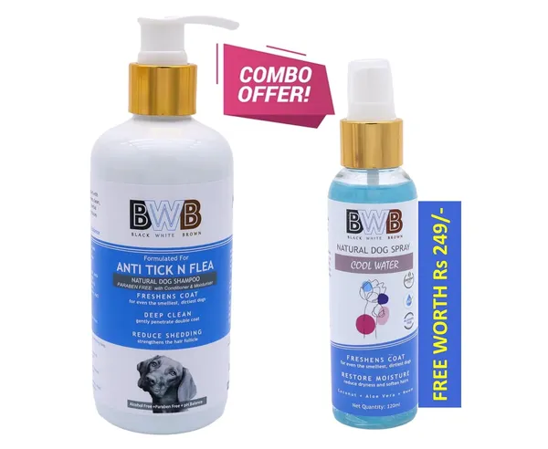 BWB_Natural_Dog_Shampoo_for_TICK_and_FLEA_Control_.PARABEN_Free+Alcohol_Free+pH_Balance_with_AloVera,NEEM,_Coconut_&_Amla_extracts_and_Added_Conditioner_&_MOISTURISER._(300_ML_+_DEOSPRAY)