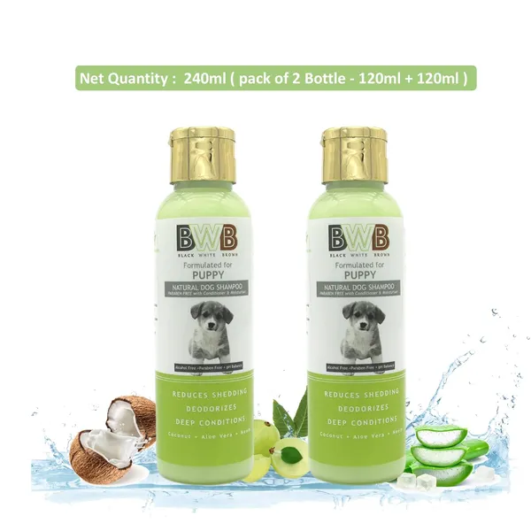 BWB_Natural_Dog_Shampoo_for_Puppy_.PARABEN_Free+Alcohol_Free+pH_Balance_with_Conditioner_&_Moisturiser_and_Added_Alovera,NEEM,Coconut_&_Amla_extracts_(Pack_of_2(120ml_+_120_ml))