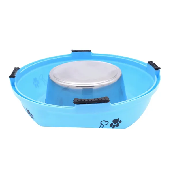 BWB_2-in-1_Detachable_Stainless_Steel_Pet_Bowl_–_Anti-Skid_Vibrant_Pink_Plastic_Outer_Shell_with_Paw_Print_Design-_Medium_–_Versatile_Food_&_Water_Dish_for_Dogs_&_Cats,_Spill-Proof_&_Easy_Clean-350ml