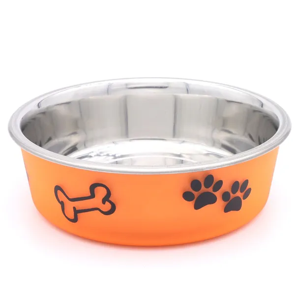 BWB_Stainless_Steel_Printed_Pet_Bowl_with_Anti-Skid_Rubber_Base_for_Dogs_and_Cats_–_Durable_Food_&_Water_Dish_(Orange,_Small_450ml)
