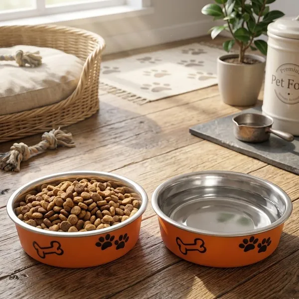 BWB_Stainless_Steel_Printed_Pet_Bowl_with_Anti-Skid_Rubber_Base_for_Dogs_and_Cats_–_Durable_Food_&_Water_Dish_(Orange,_Small_450ml)
