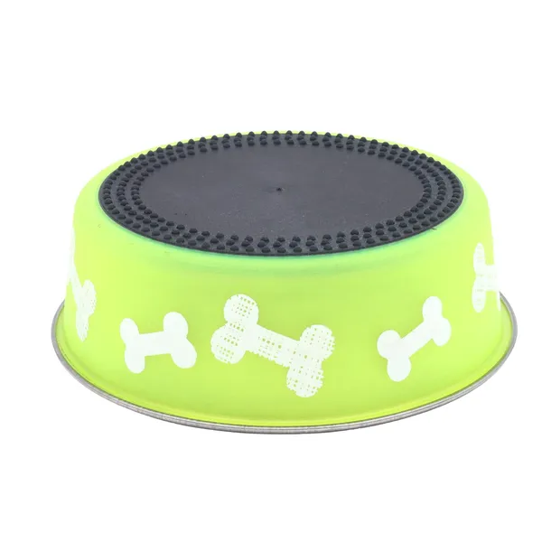 BWB_Stainless_Steel_Printed_Pet_Bowl_with_Anti-Skid_Rubber_Base_for_Dogs_and_Cats_–_Durable_Food_&_Water_Dish_with_Cute_Bone_Print,_Green_(450ml)-_Small