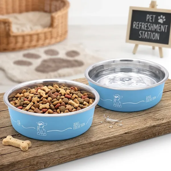 BWB_Stainless_Steel_Printed_Pet_Bowl_with_Anti-Skid_Rubber_Base_for_Dogs_and_Cats_–_Durable_Food_&_Water_Dish_with_Cute_Dog_Print,_Blue_(450ml)-_Small