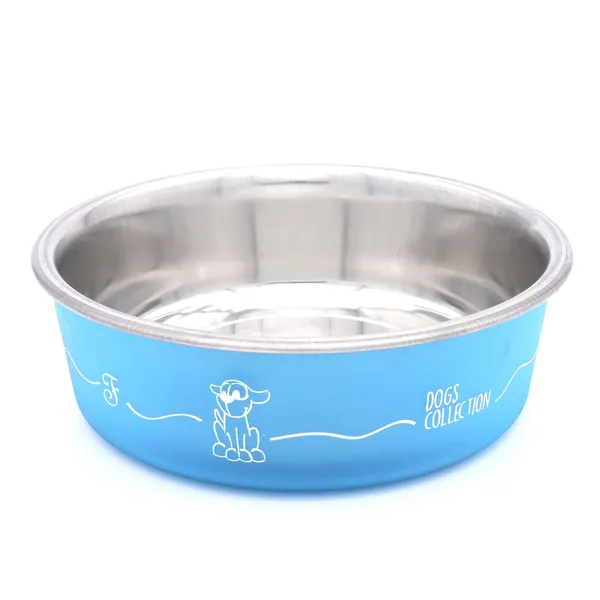 BWB_Stainless_Steel_Printed_Pet_Bowl_with_Anti-Skid_Rubber_Base_for_Dogs_and_Cats_–_Durable_Food_&_Water_Dish_with_Cute_Dog_Print,_Blue_(450ml)-_Small