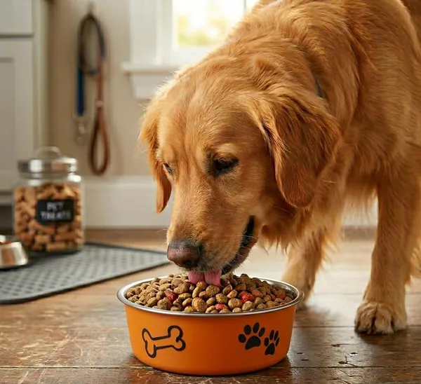 BWB_Stainless_Steel_Printed_Pet_Bowl_with_Anti-Skid_Rubber_Base_for_Dogs_and_Cats_–_Durable_Food_&_Water_Dish_with_Cute_Paw_and_Bone_Print,_Orange_(750_ml)-_Medium