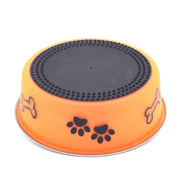 BWB_Stainless_Steel_Printed_Pet_Bowl_with_Anti-Skid_Rubber_Base_for_Dogs_and_Cats_–_Durable_Food_&_Water_Dish_with_Cute_Paw_and_Bone_Print,_Orange_(750_ml)-_Medium