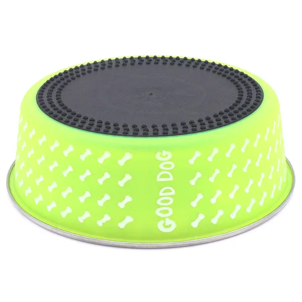 BWB_Stainless_Steel_Printed_Pet_Bowl_with_Anti-Skid_Rubber_Base_for_Dogs_and_Cats_–_Durable_Food_&_Water_Dish_-_Lime_Green_with_Bone_Pattern,_Green_(750_ml)-_Medium