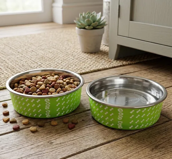 BWB_Stainless_Steel_Printed_Pet_Bowl_with_Anti-Skid_Rubber_Base_for_Dogs_and_Cats_–_Durable_Food_&_Water_Dish_-_Lime_Green_with_Bone_Pattern,_Green_(750_ml)-_Medium