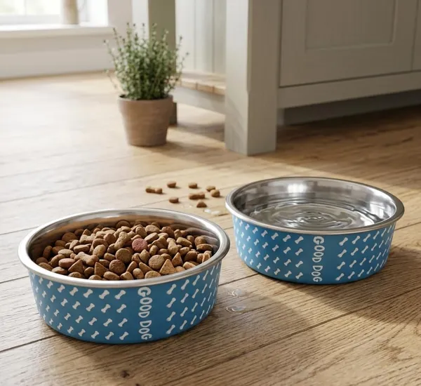 BWB_Stainless_Steel_Printed_Pet_Bowl_with_Anti-Skid_Rubber_Base_for_Dogs_and_Cats_–_Durable_Food_&_Water_Dish_-_Light_Blue_with_Bone_Pattern,_Blue_(750_ml)-_Medium