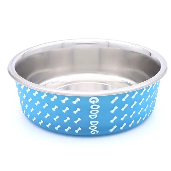 BWB_Stainless_Steel_Printed_Pet_Bowl_with_Anti-Skid_Rubber_Base_for_Dogs_and_Cats_–_Durable_Food_&_Water_Dish_-_Light_Blue_with_Bone_Pattern,_Blue_(750_ml)-_Medium