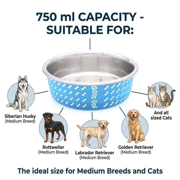 BWB_Stainless_Steel_Printed_Pet_Bowl_with_Anti-Skid_Rubber_Base_for_Dogs_and_Cats_–_Durable_Food_&_Water_Dish_-_Light_Blue_with_Bone_Pattern,_Blue_(750_ml)-_Medium