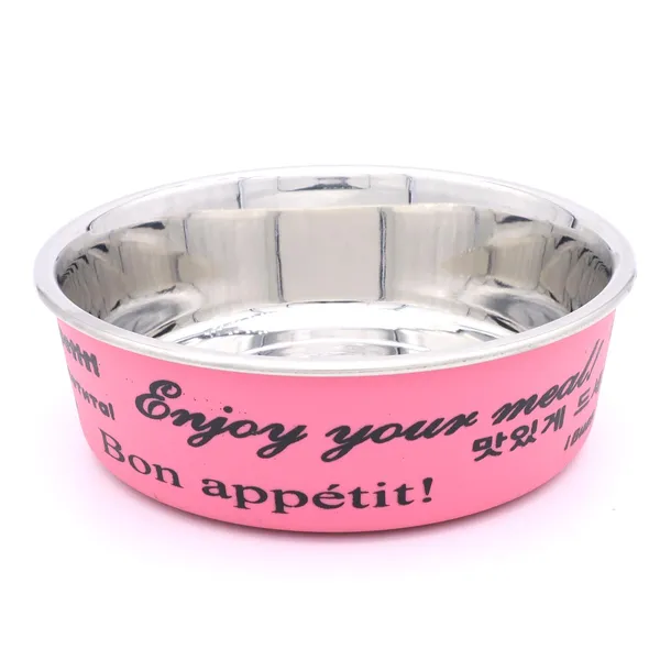 BWB_Stainless_Steel_Printed_Pet_Bowl_with_Anti-Skid_Rubber_Base_for_Dogs_and_Cats_–_Durable_Food_&_Water_Dish_-_Pink_Printed_Design,_Pink_(750_ml)-_Medium