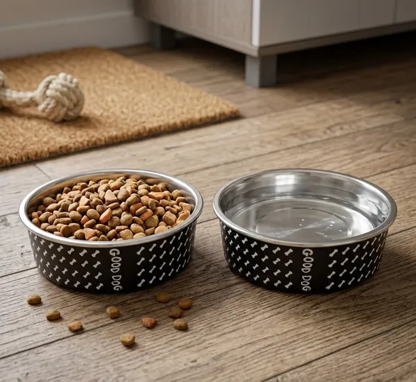 BWB_Stainless_Steel_Printed_Pet_Bowl_with_Anti-Skid_Rubber_Base_for_Dogs_and_Cats_–_Durable_Food_&_Water_Dish_-_Black_with_Bone_Pattern,_Black_(750_ml)-_Medium