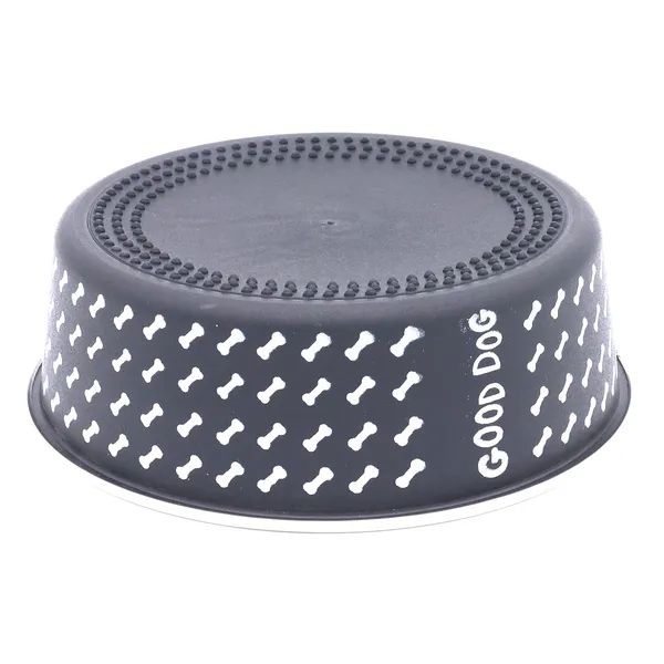 BWB_Stainless_Steel_Printed_Pet_Bowl_with_Anti-Skid_Rubber_Base_for_Dogs_and_Cats_–_Durable_Food_&_Water_Dish_-_Black_with_Bone_Pattern,_Black_(750_ml)-_Medium