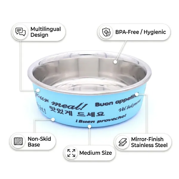 BWB_Stainless_Steel_Printed_Pet_Bowl_with_Anti-Skid_Rubber_Base_for_Dogs_and_Cats_–_Durable_Food_&_Water_Dish_-_Blue_Printed_Design,_Blue_(750_ml)-_Medium