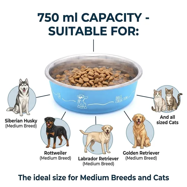 BWB_Stainless_Steel_Printed_Pet_Bowl_with_Anti-Skid_Rubber_Base_for_Dogs_and_Cats_–_Durable_Food_&_Water_Dish_with_Cute_Dog_Print,_Blue_(750_ml)-_Medium