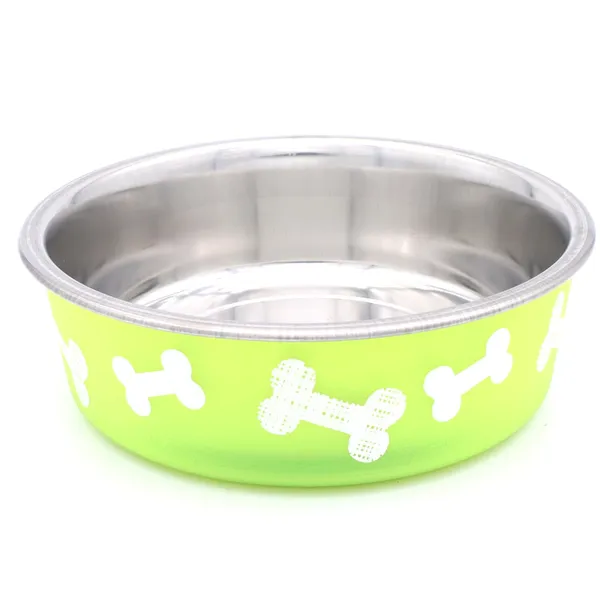 BWB_Stainless_Steel_Printed_Pet_Bowl_with_Anti-Skid_Rubber_Base_for_Dogs_and_Cats_–_Durable_Food_&_Water_Dish_with_Cute_Bone_Print,_Green_(750_ml)-_Medium