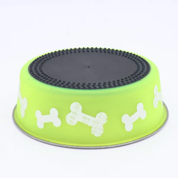 BWB_Stainless_Steel_Printed_Pet_Bowl_with_Anti-Skid_Rubber_Base_for_Dogs_and_Cats_–_Durable_Food_&_Water_Dish_with_Cute_Bone_Print,_Green_(750_ml)-_Medium