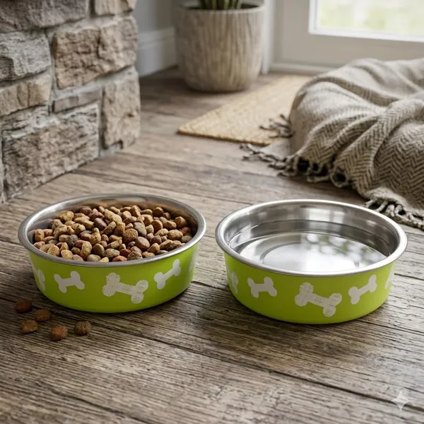 BWB_Stainless_Steel_Printed_Pet_Bowl_with_Anti-Skid_Rubber_Base_for_Dogs_and_Cats_–_Durable_Food_&_Water_Dish_with_Cute_Bone_Print,_Green_(750_ml)-_Medium