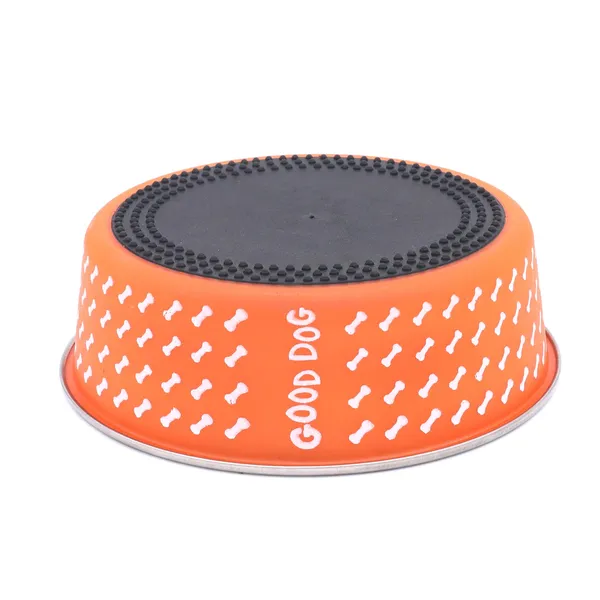 BWB_Stainless_Steel_Printed_Pet_Bowl_with_Anti-Skid_Rubber_Base_for_Dogs_and_Cats_–_Durable_Food_&_Water_Dish_-_Orange_with_Bone_Pattern,_Orange(750_ml)-_Medium