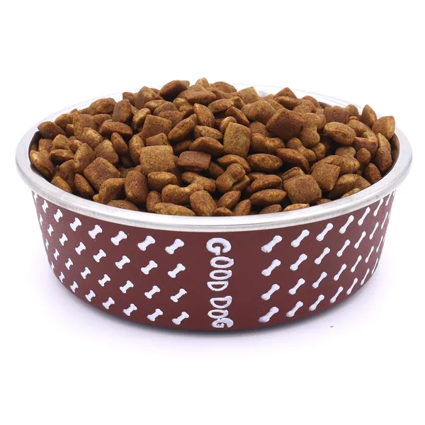 BWB_Stainless_Steel_Printed_Pet_Bowl_with_Anti-Skid_Rubber_Base_for_Dogs_and_Cats_–_Durable_Food_&_Water_Dish_-_Brown_with_Bone_Pattern,_Brown_(750_ml)-_Medium