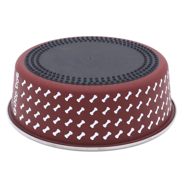 BWB_Stainless_Steel_Printed_Pet_Bowl_with_Anti-Skid_Rubber_Base_for_Dogs_and_Cats_–_Durable_Food_&_Water_Dish_-_Brown_with_Bone_Pattern,_Brown_(750_ml)-_Medium