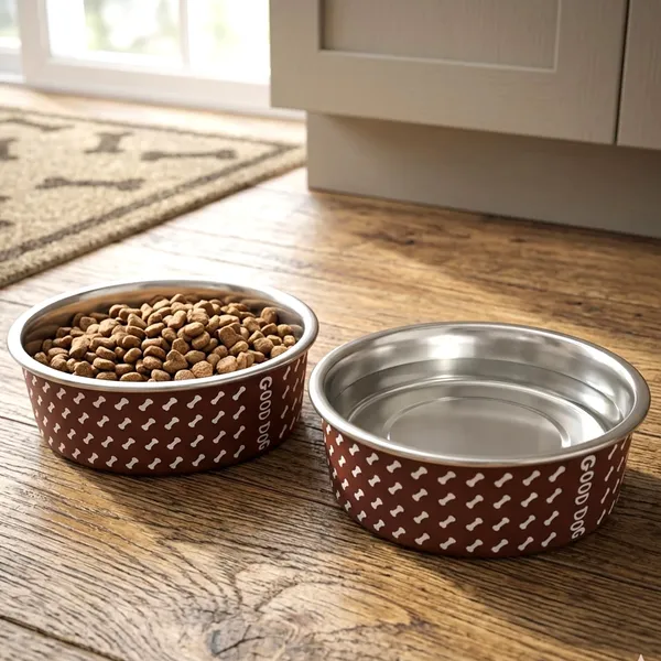 BWB_Stainless_Steel_Printed_Pet_Bowl_with_Anti-Skid_Rubber_Base_for_Dogs_and_Cats_–_Durable_Food_&_Water_Dish_-_Brown_with_Bone_Pattern,_Brown_(750_ml)-_Medium