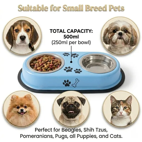 BWB_Two-in-One_Stainless_Steel_Pet_Bowls_with_No-Spill_Non-Slip_Base,_Double_Feeder_for_Dogs_and_Cats_–_Removable_Rust-Resistant_Metal_Katoris_for_Food_and_Water_-_Blue_-_500ml
