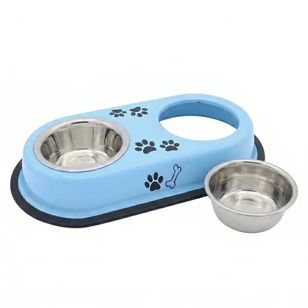 BWB_Two-in-One_Stainless_Steel_Pet_Bowls_with_No-Spill_Non-Slip_Base,_Double_Feeder_for_Dogs_and_Cats_–_Removable_Rust-Resistant_Metal_Katoris_for_Food_and_Water_-_Blue_-_500ml