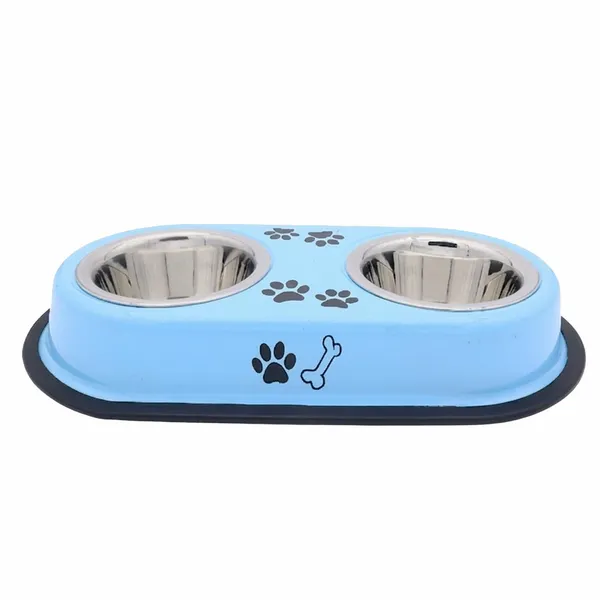 BWB_Two-in-One_Stainless_Steel_Pet_Bowls_with_No-Spill_Non-Slip_Base,_Double_Feeder_for_Dogs_and_Cats_–_Removable_Rust-Resistant_Metal_Katoris_for_Food_and_Water_-_Blue_-_500ml