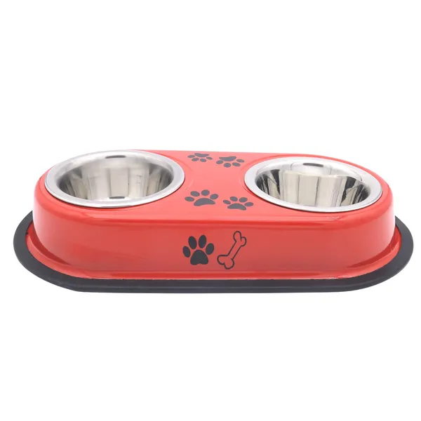 BWB_Two-in-One_Stainless_Steel_Pet_Bowls_with_No-Spill_Non-Slip_Base,_Double_Feeder_for_Dogs_and_Cats_–_Removable_Rust-Resistant_Metal_Katoris_for_Food_and_Water_-_Red_-_500ml
