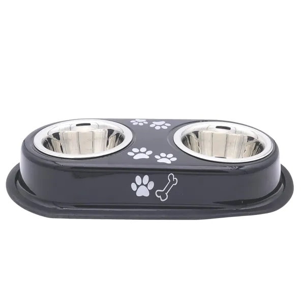 BWB_Two-in-One_Stainless_Steel_Pet_Bowls_with_No-Spill_Non-Slip_Base,_Double_Feeder_for_Dogs_and_Cats_–_Removable_Rust-Resistant_Metal_Katoris_for_Food_and_Water_-_Black_-_500ml