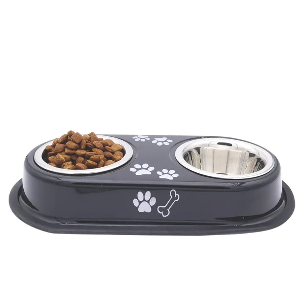 BWB_Two-in-One_Stainless_Steel_Pet_Bowls_with_No-Spill_Non-Slip_Base,_Double_Feeder_for_Dogs_and_Cats_–_Removable_Rust-Resistant_Metal_Katoris_for_Food_and_Water_-_Black_-_500ml