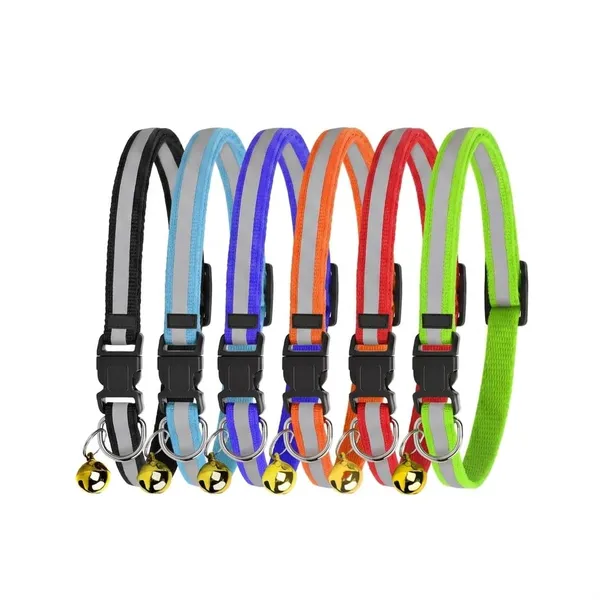BWB_Nylon_Reflective_Safety_Cat_Collar_with_Bells_-High-Visibility_Adjustable_Nylon_Pet_Collars_with_Safety_Buckle_&_Golden_Bell_for_Kittens,_Cats,_and_Small_to_Medium_Puppies_(Multicolor,_Pack_of_2)