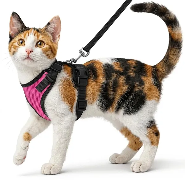 BWB_No_Pull_Cat_Harness_with_Leash_+_Free_Natural_deo_Spray_(120ml),_Escape_Proof,_Ultra-Light_Weight,_Air_Mesh_Fabric,_Fully_Adjustable_&_Durable_Cat_Leash_with_Harness_(XS_-_Pink)