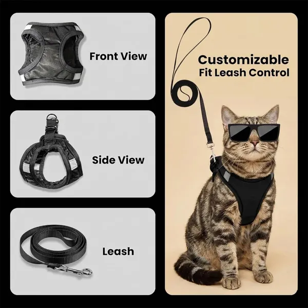 BWB_Escape-Proof_Cat_Harness_and_Leash_Set_–_Soft-Touch_Ventilated_mesh_with_Velcro_for_Safe_Outdoor_Walking,_Easy_Control,_Light_Weight,_Adjustable_Cat_Leash_with_Harness_for_Cats_(M_-_Silver)