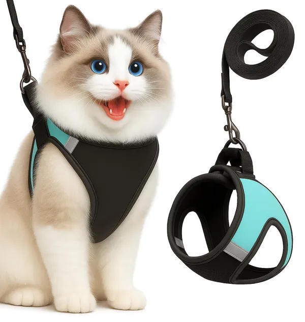 BWB_Escape-Proof_Cat_Harness_and_Leash_Set_–_Soft-Touch_Ventilated_mesh_with_Velcro_for_Safe_Outdoor_Walking,_Easy_Control,_Light_Weight,_Adjustable_Cat_Leash_with_Harness_for_Cats_(S_-_Blue))