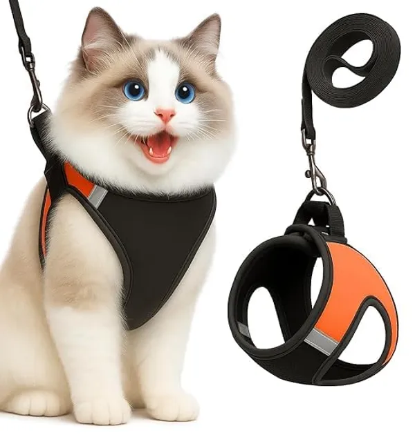 BWB_Escape-Proof_Cat_Harness_and_Leash_Set_–_Soft-Touch_Ventilated_mesh_with_Velcro_for_Safe_Outdoor_Walking,_Easy_Control,_Light_Weight,_Adjustable_Cat_Leash_with_Harness_for_Cats_(L_-_Orange)