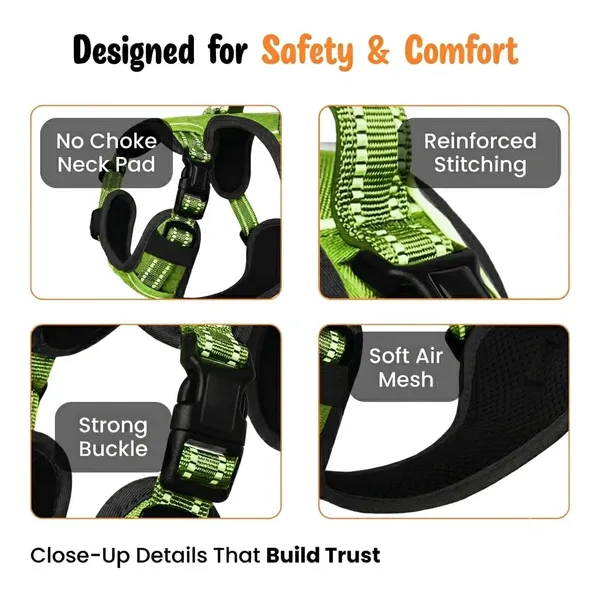 BWB_Reflective_Dog_Harness_with_Leash,_No-Pull_Adjustable_Belt_Vest_for_Small,_Medium_&_Large_Dogs,_Escape-Proof,_Padded_Training_&_Walking_Harness_(S-_Black)