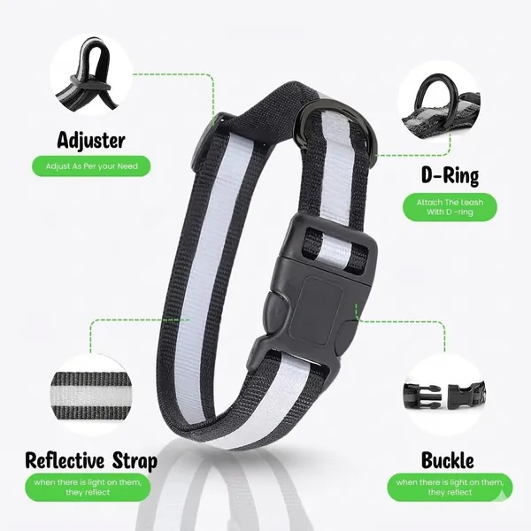 BWB_Premium_Reflective_Nylon_Dog_Collar_(Pack_of_2)-Feautures_with_Adjustable_&_Durable,_Nylon_Dog_Belt,_Heavy_Metal_D_Ring_&_Strong_Buckle,_for_Dogs_(Multicolor)