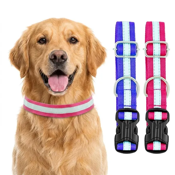 BWB_Premium_Reflective_Nylon_Dog_Collar_(Pack_of_2)-Feautures_with_Adjustable_&_Durable,_Nylon_Dog_Belt,_Heavy_Metal_D_Ring_&_Strong_Buckle,_for_Dogs_(Multicolor)
