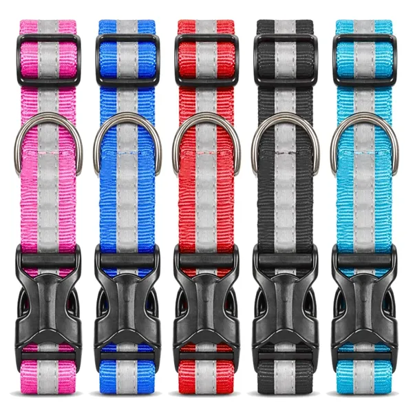 BWB_Premium_Reflective_Nylon_Dog_Collar_(Pack_of_2)-Feautures_with_Adjustable_&_Durable,_Nylon_Dog_Belt,_Heavy_Metal_D_Ring_&_Strong_Buckle,_for_Dogs_(Multicolor)
