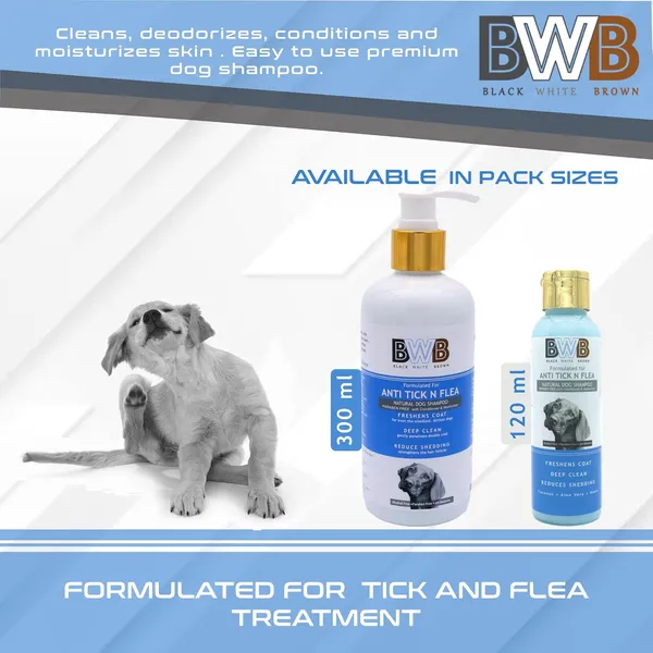 BWB_Natural_Dog_Shampoo_for_TICK_and_FLEA_Control_.PARABEN_Free+Alcohol_Free+pH_Balance_with_AloVera,NEEM,_Coconut_&_Amla_extracts_and_Added_Conditioner_&_MOISTURISER._(Pack_of_2(120ml_+120ml))
