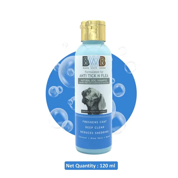 BWB_Natural_Dog_Shampoo_for_TICK_and_FLEA_Control_.PARABEN_Free+Alcohol_Free+pH_Balance_with_AloVera,NEEM,_Coconut_&_Amla_extracts_and_Added_Conditioner_&_MOISTURISER._(Pack_of_2(120ml_+120ml))