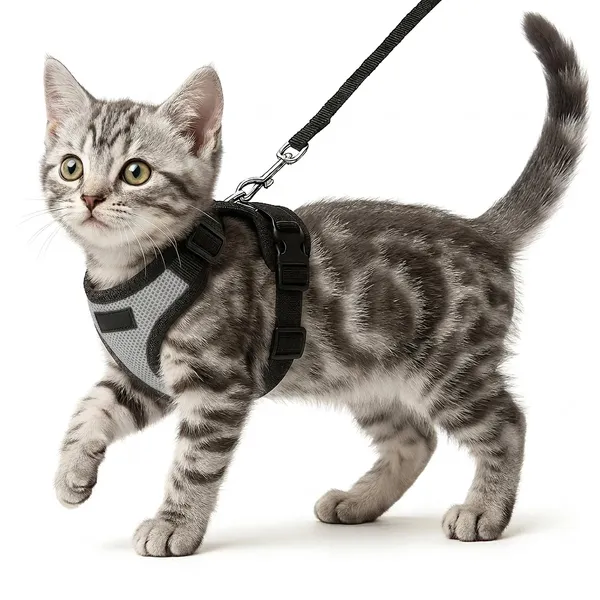 BWB_No_Pull_Cat_Harness_with_Leash_(XXS_-_Gray)_+_Free_Natural_Deo_Spray_(120ml),_Escape_Proof,_Ultra-Light_Weight,_Air_Mesh_Fabric,_Fully_Adjustable_&_Durable_Cat_Leash_with_Harness