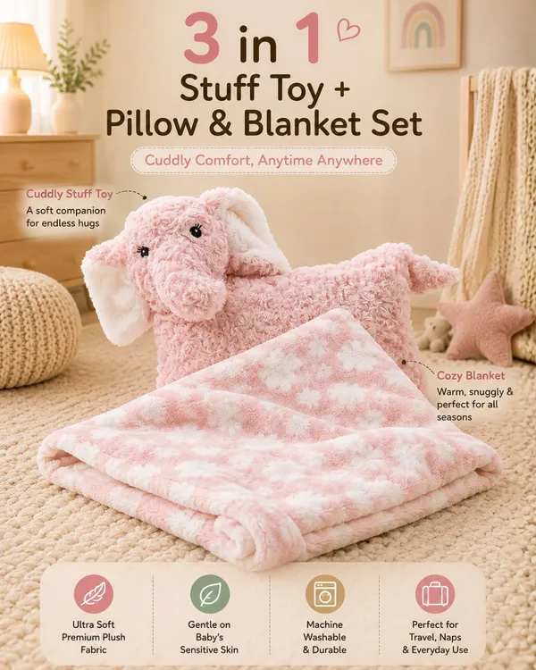 3_In_1_Pillow_Artic_Dino_Toy_With_Blanket_Cotton_Candy_Elephant