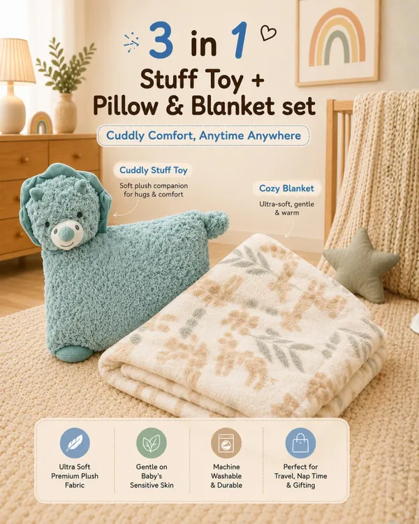 3_In_1_Pillow_Artic_Dino_Toy_With_Blanket_Forest_Teddy