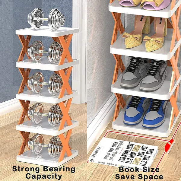 White_And_Orange_Plastic_Foldable_3_Layer_Shoe_Rack