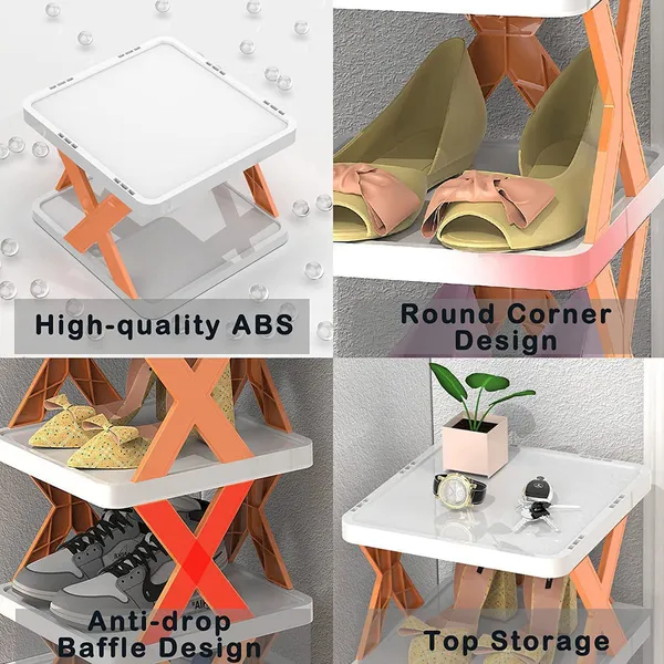 White_And_Orange_Plastic_Foldable_3_Layer_Shoe_Rack