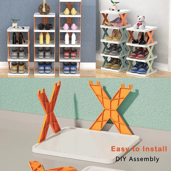 White_And_Orange_Plastic_Foldable_3_Layer_Shoe_Rack